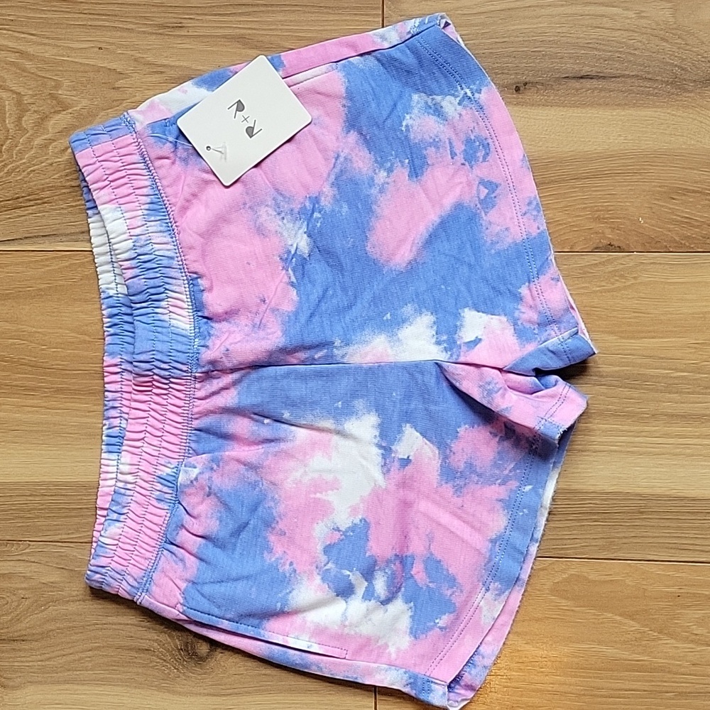 NWT rumi + ryder Girls Size 12/14 Pink & Blue Tye-Dye Shorts w/Pockets